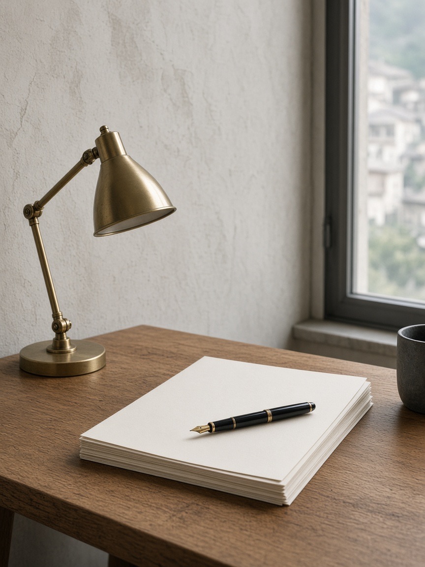 Desk, lamp